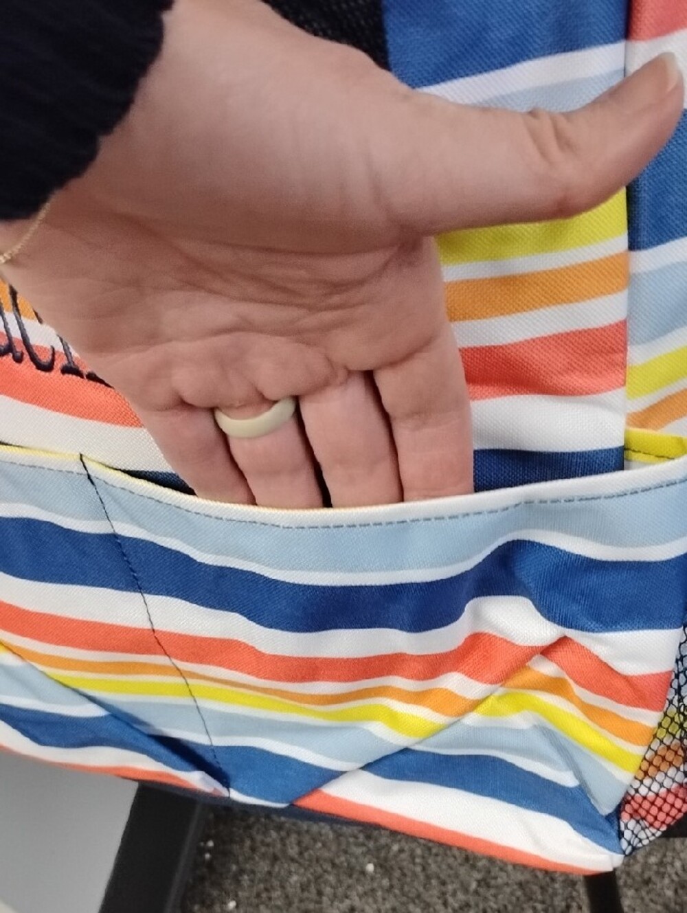 Thirty-One Vista Stripe Crossbody Tote - Navy, Coral, Light Blue, Yellow. NWT. - Picture 7 of 9
